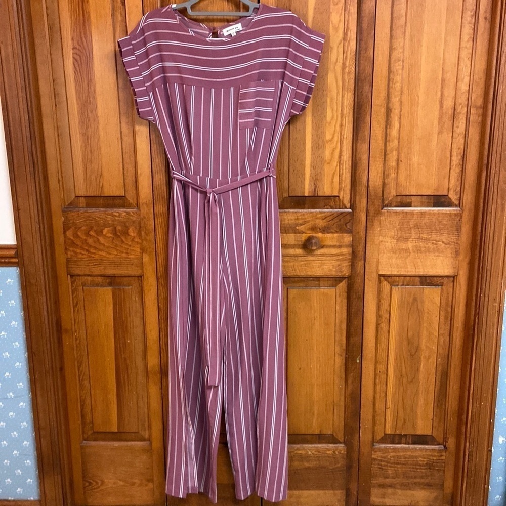 Monteau Striped Split Hem Wide Leg Jumpsuit L